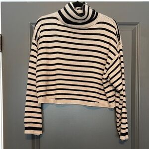 Elegant Black and White Striped Turtleneck Sweater